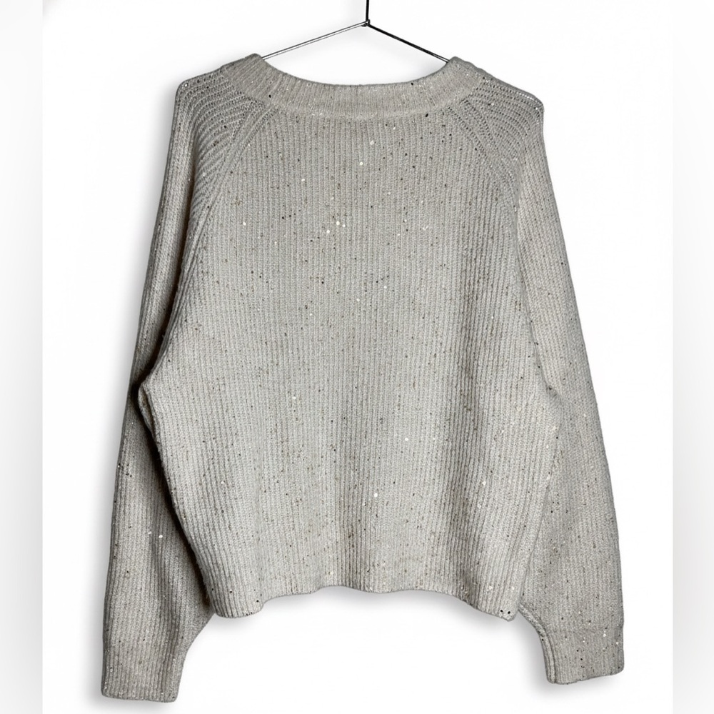 Express Sequin Speckled Knit Sweater - Cream/Oatmeal - Size L - Picture 3 of 8